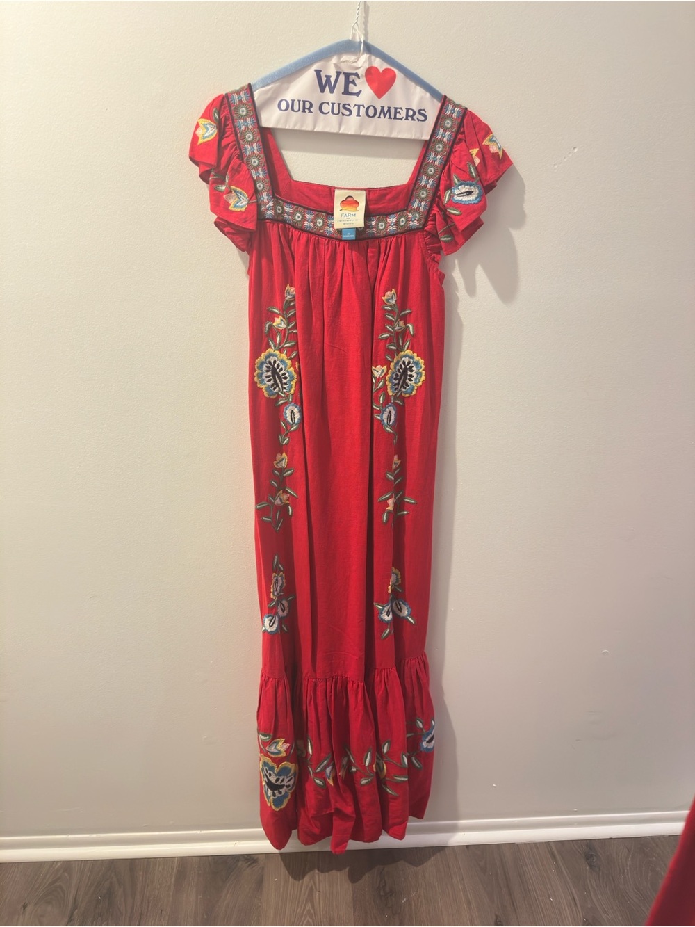 FARM Rio Red Embroidered Floral Maxi Dress